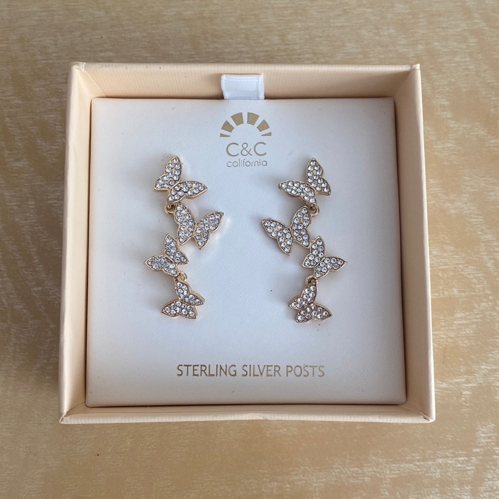C&C California Sterling Silver Butterfly Earrings NEW